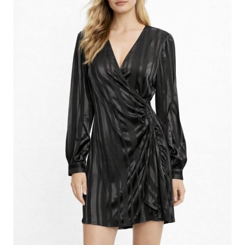 ANINE BING Black Tonal Stripe Wrap Penelope Dress sz XS
